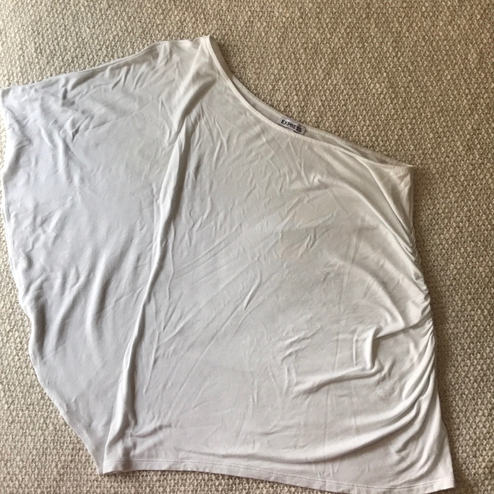 EXPRESS one shoulder white sparkle flowy blouse L